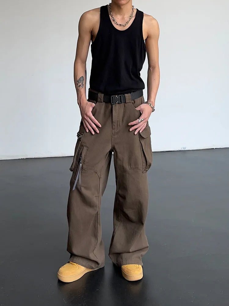 Vintage high waist loose wide leg trousers in coffee colour for women polyester fabric side view
