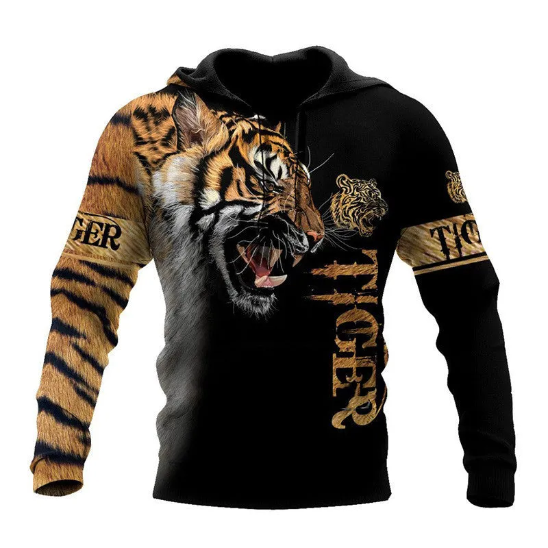 Lion 3D digital print zipper shirt with hood, cotton blend, round neck, long sleeves, full front zip, available in multiple colours and sizes.