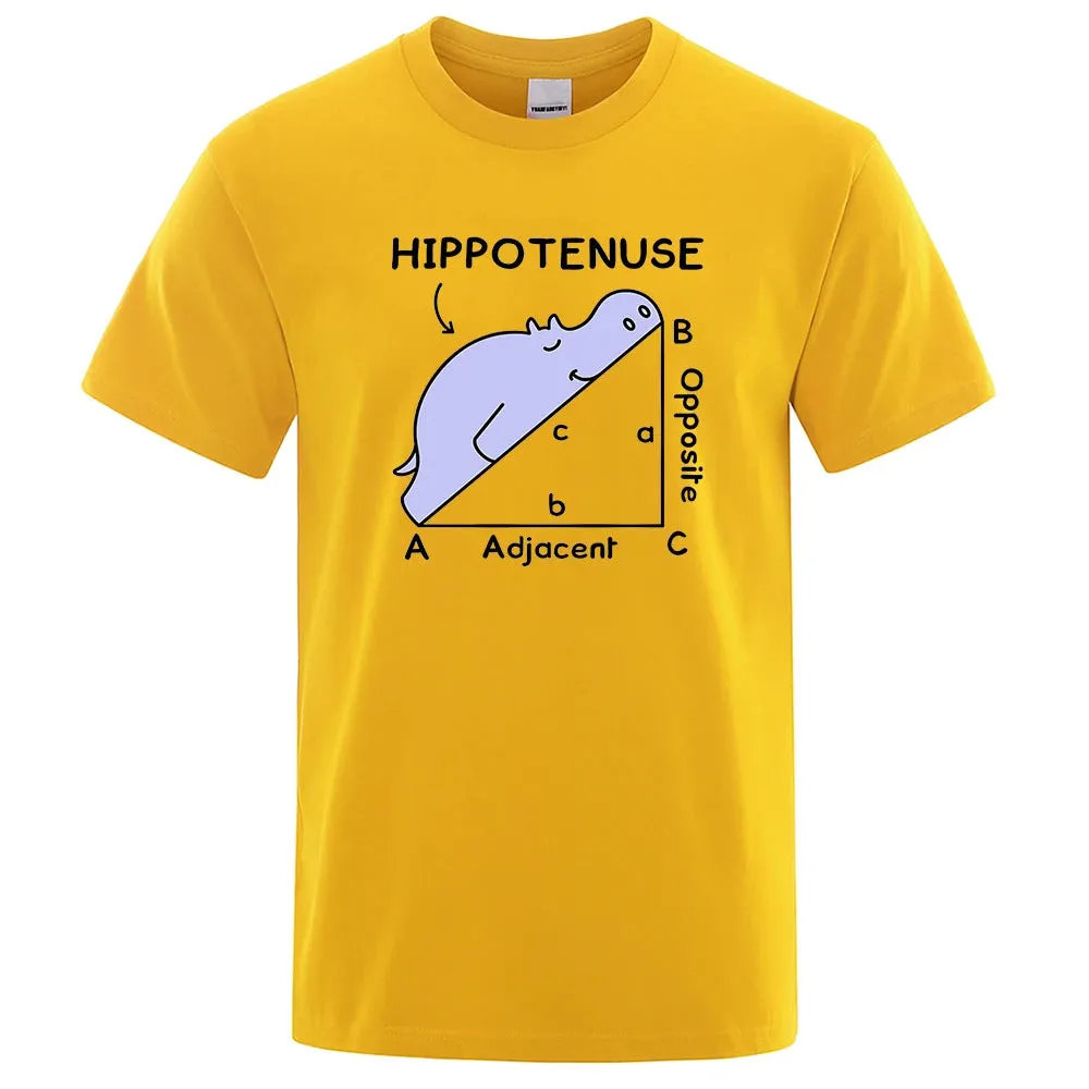 Loose fit cotton T-shirt with white Hippotenuse Opposite Adjacent funny text print, shown in Army Green colour.