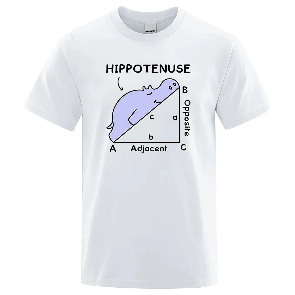 Loose fit cotton T-shirt with white Hippotenuse Opposite Adjacent funny text print, shown in Army Green colour.