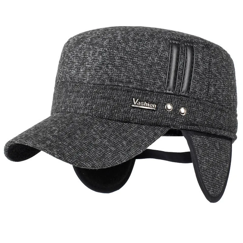 Winter outdoor earmuffs with cotton hat, adjustable band, black colour option, visor and ear covers