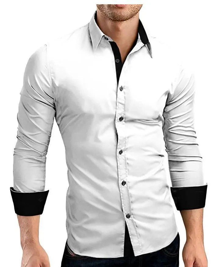 Men's long sleeve cotton lapel shirt in plus sizes, slim fit cardigan style, available in multiple colours