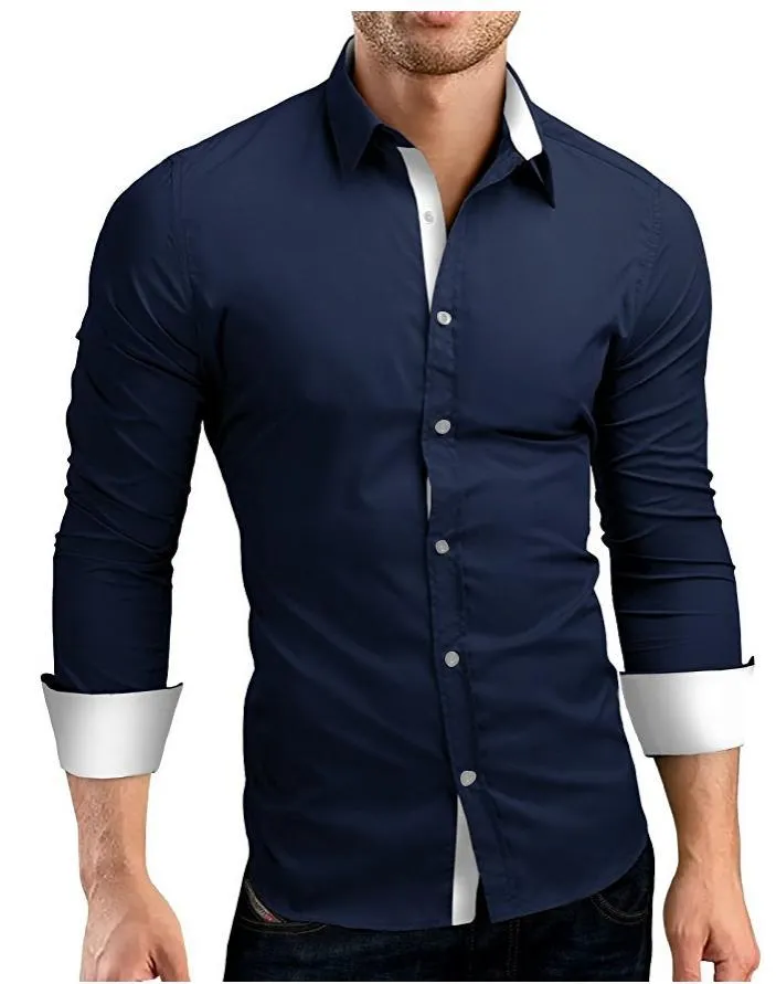 Men's long sleeve cotton lapel shirt in plus sizes, slim fit cardigan style, available in multiple colours