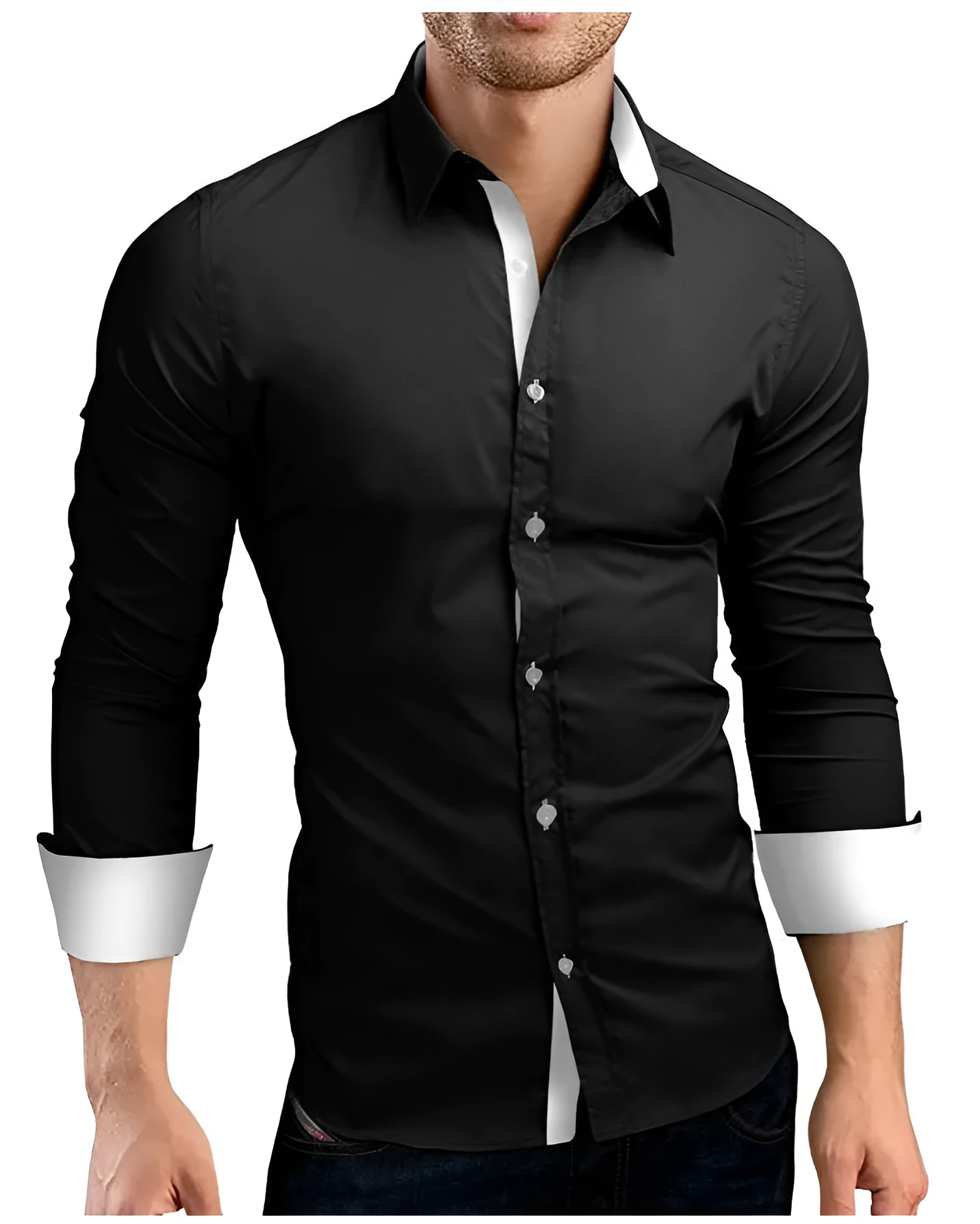 Men's long sleeve cotton lapel shirt in plus sizes, slim fit cardigan style, available in multiple colours