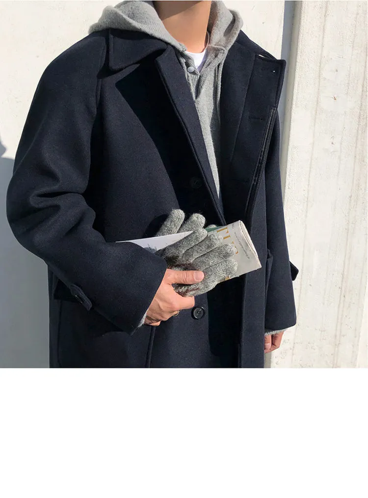 Plus size women wearing a British style blue wool look trench coat with slim fit