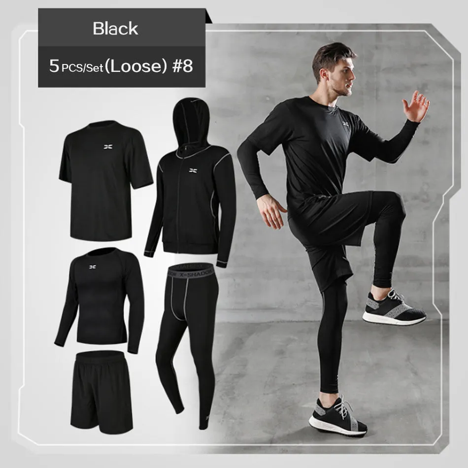 Men's polyester sports suit two-piece set in black – tops and trousers coordinated tracksuit
