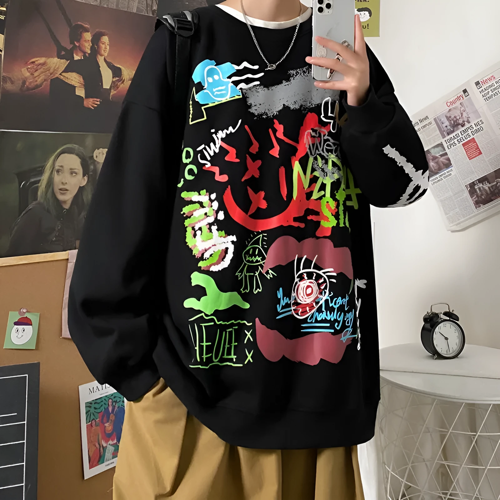 Men's cotton round neck long sleeve sweatshirt in khaki, available in S to 3XL