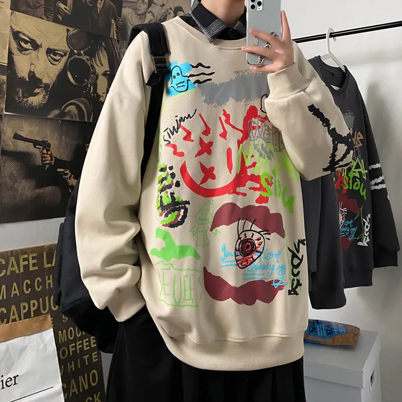 Men's cotton round neck long sleeve sweatshirt in khaki, available in S to 3XL