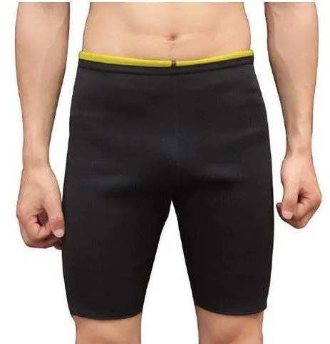 Men's weight loss neoprene sauna shorts in diving material SBR, black outside and yellow inside, flatlock stitching, size S to 4XL
