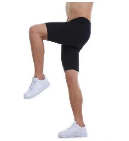 Men's weight loss neoprene sauna shorts in diving material SBR, black outside and yellow inside, flatlock stitching, size S to 4XL