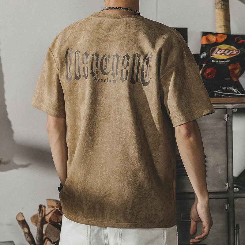 Retro washed T-shirt heavy short-sleeved shirt for men in loose fit with letter print