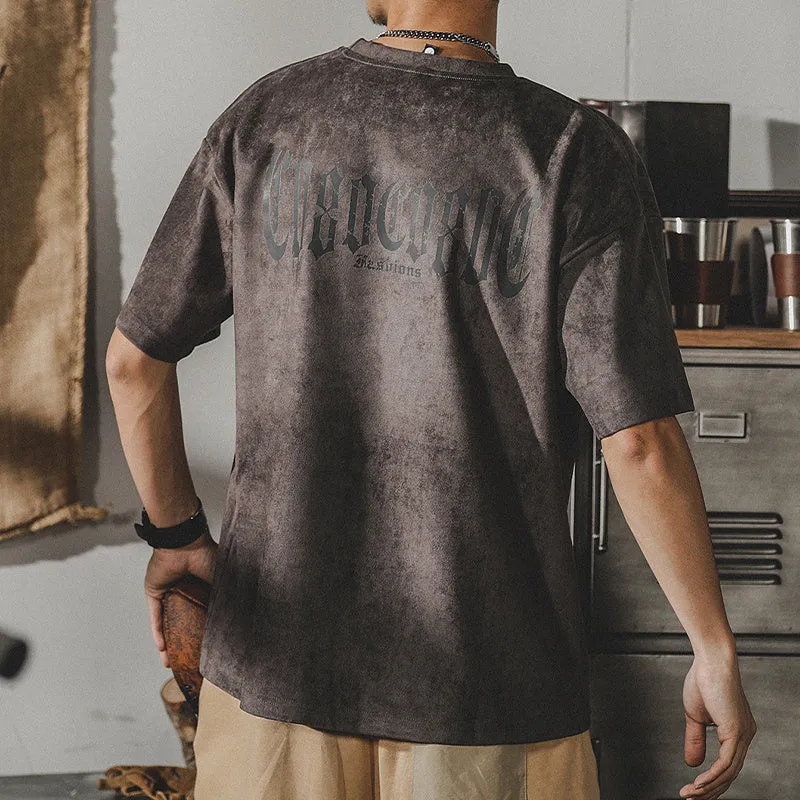 Retro washed T-shirt heavy short-sleeved shirt for men in loose fit with letter print