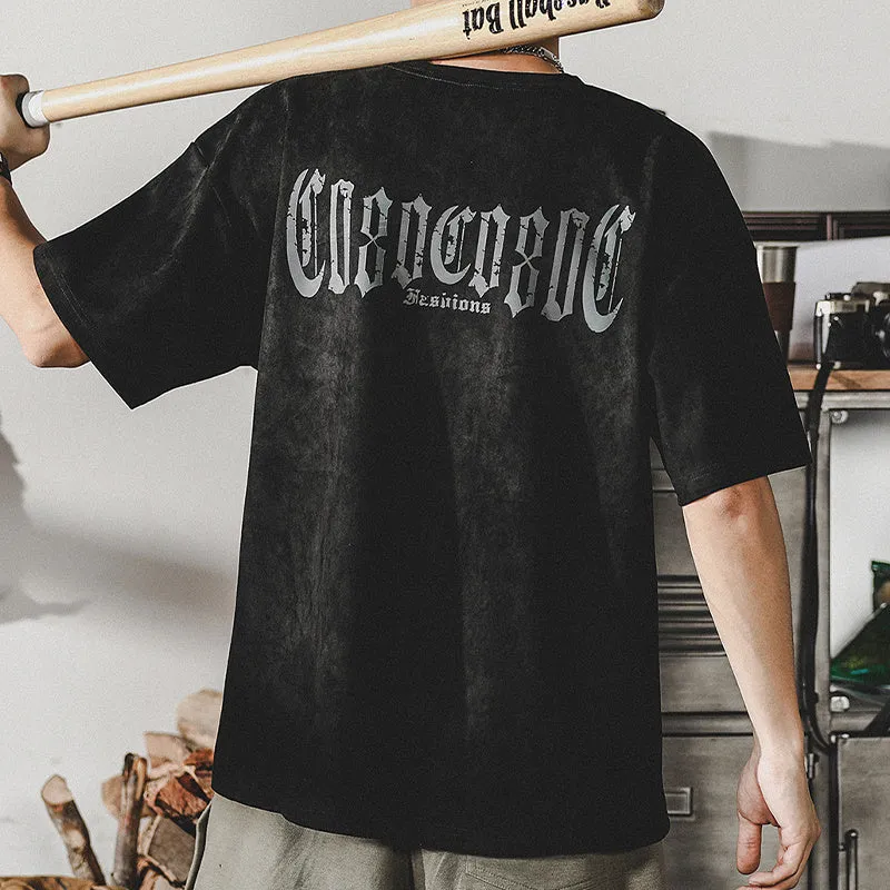 Retro washed T-shirt heavy short-sleeved shirt for men in loose fit with letter print