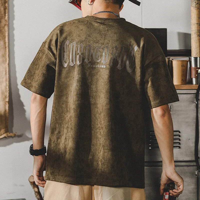 Retro washed T-shirt heavy short-sleeved shirt for men in loose fit with letter print