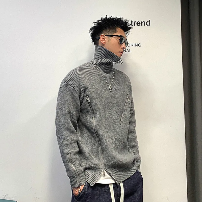 High end inner layered bottom top with turnable high collar and raglan sleeves in black, grey, white