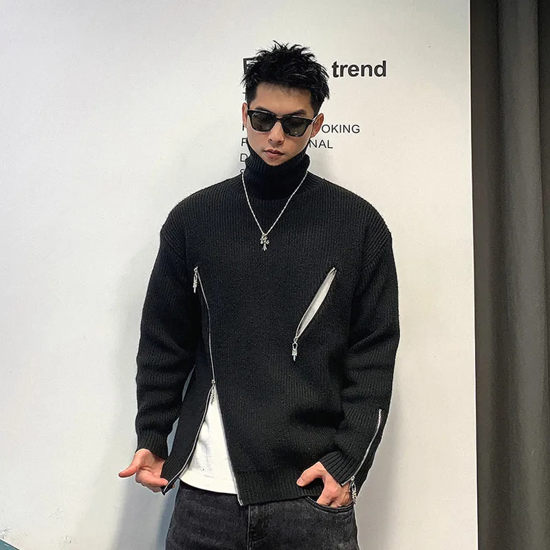 High end inner layered bottom top with turnable high collar and raglan sleeves in black, grey, white