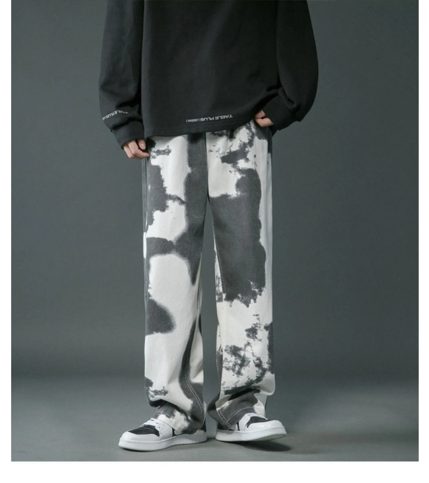 Boys tie dyed denim straight leg pants in blue, cotton material, straight cut