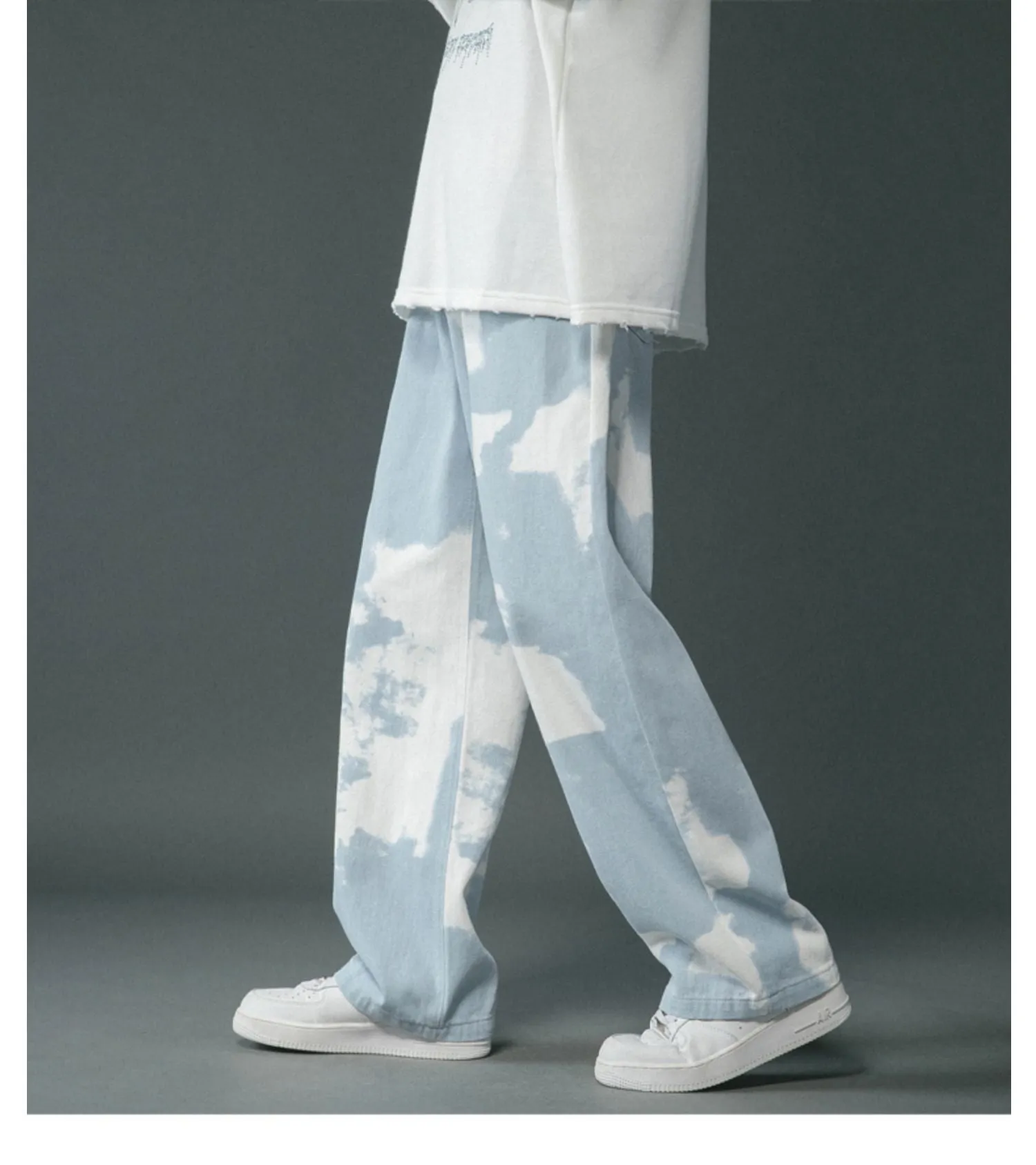 Boys tie dyed denim straight leg pants in blue, cotton material, straight cut