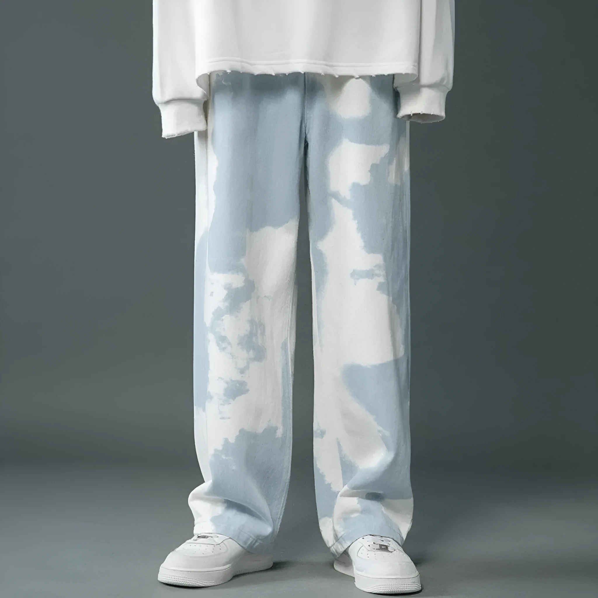 Boys tie dyed denim straight leg pants in blue, cotton material, straight cut