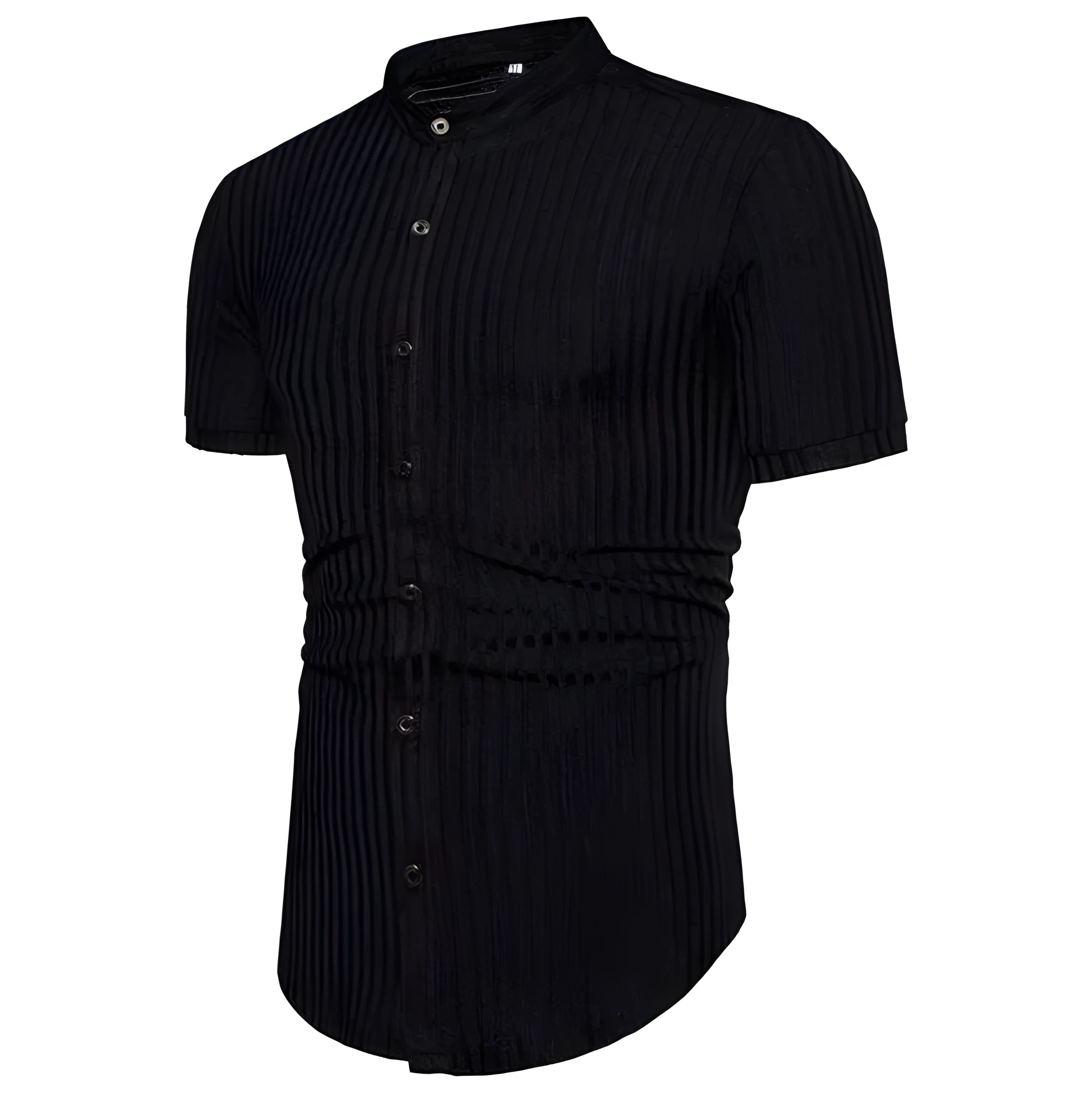 Men's casual short sleeve shirt in black, brown, and gray cotton blend, sizes M to 3XL