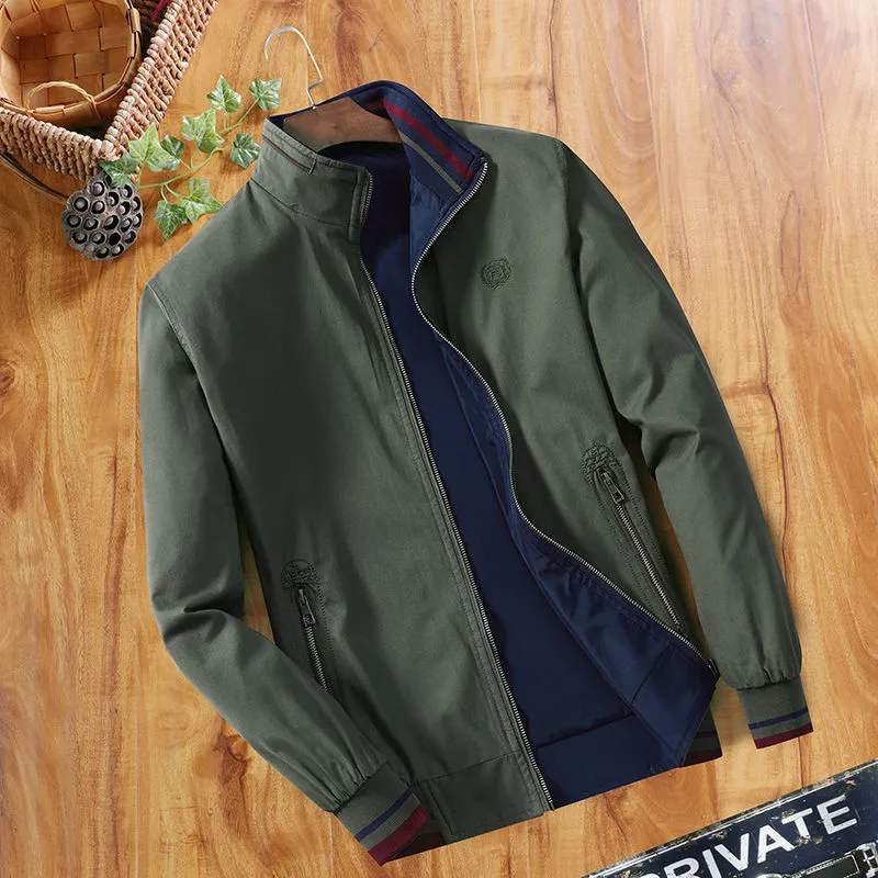 Plus velvet thick winter jacket for middle aged men, brown cotton, stripe design, zipper front