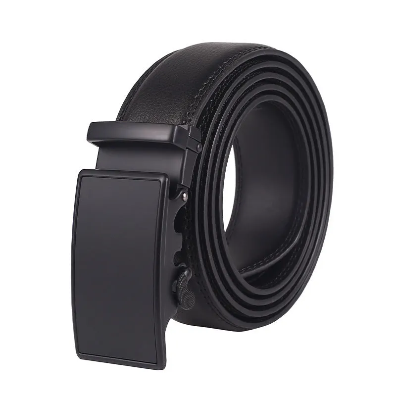 Men's genuine two-layer cowhide leather automatic buckle belt with embossed patent finish and electroplated alloy buckle