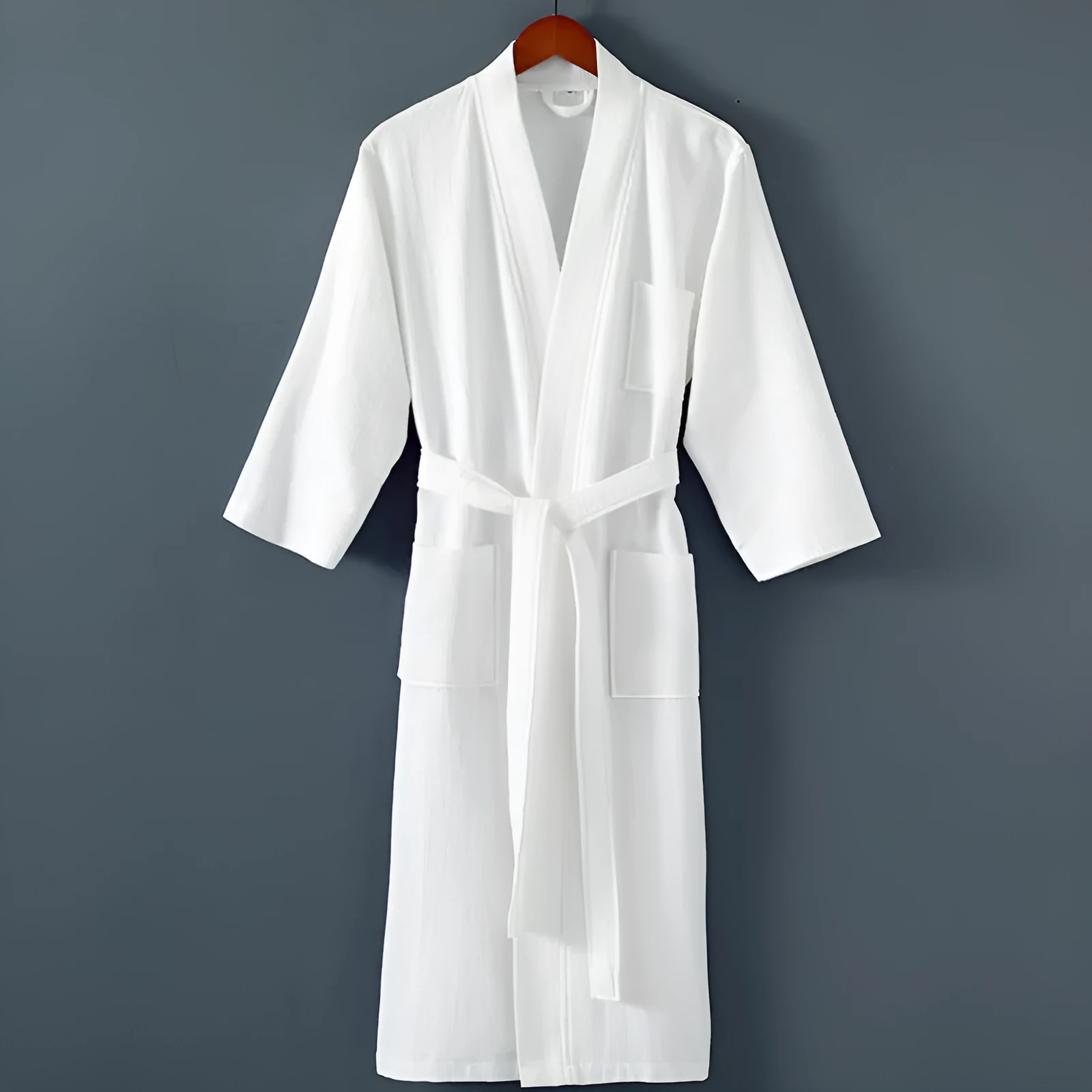 Five star hotel style bathrobe in cotton mink hair, winter weight, classic white colour, unisex design for men and women