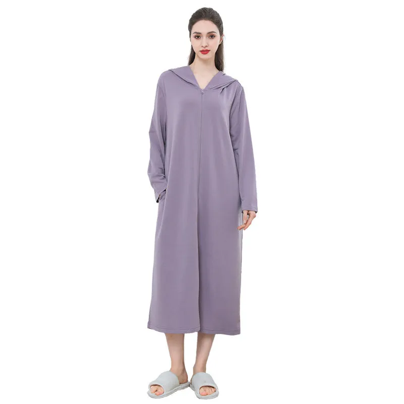 Hooded zipper bathrobe set for couples in thin polyester, available in multiple colours