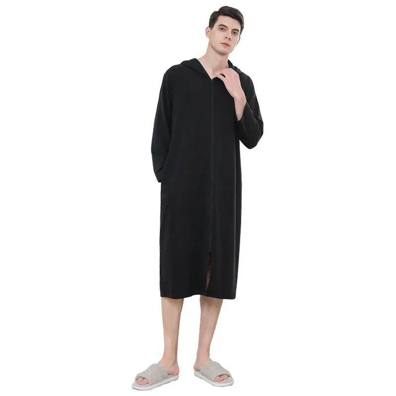Hooded zipper bathrobe set for couples in thin polyester, available in multiple colours
