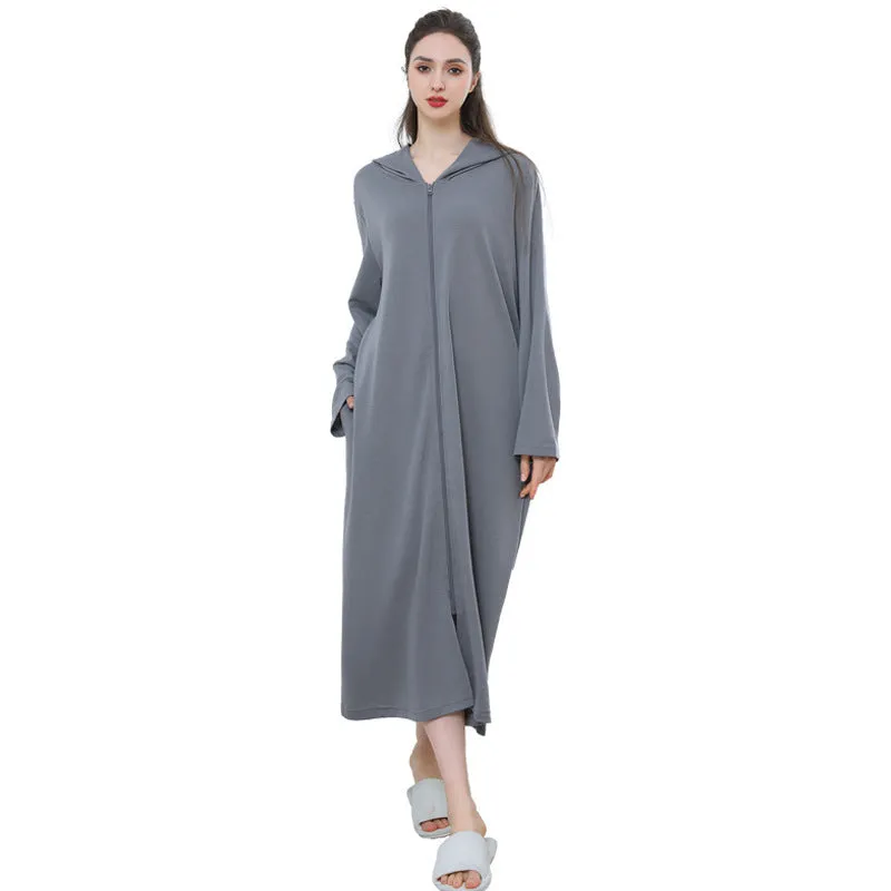 Hooded zipper bathrobe set for couples in thin polyester, available in multiple colours