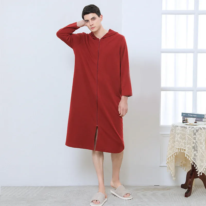 Hooded zipper bathrobe set for couples in thin polyester, available in multiple colours