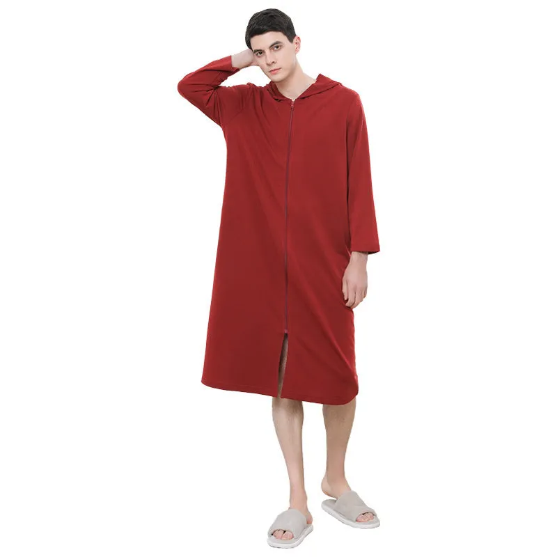 Hooded zipper bathrobe set for couples in thin polyester, available in multiple colours