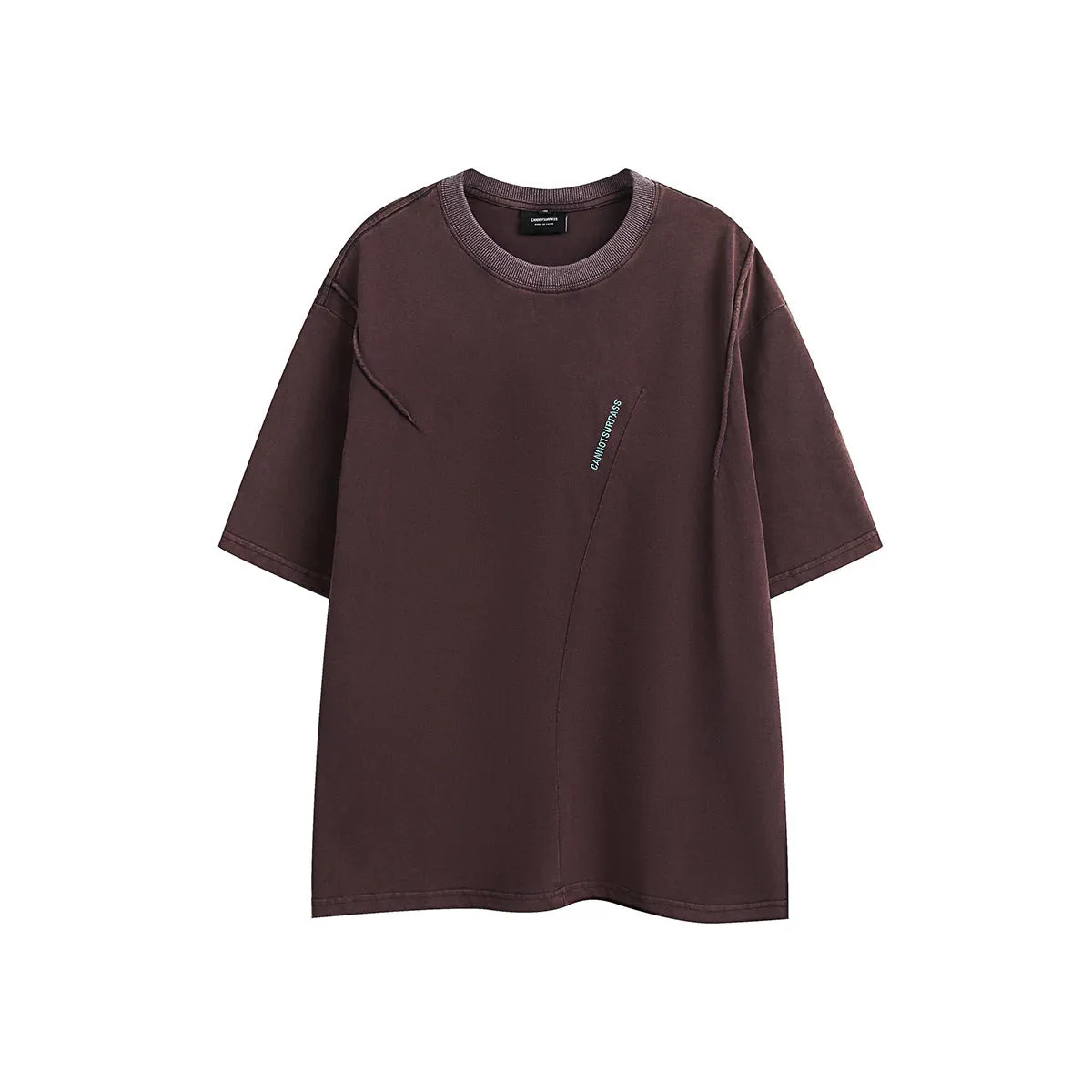 Men's purple embroidered retro design loose fit short-sleeved cotton T-shirt