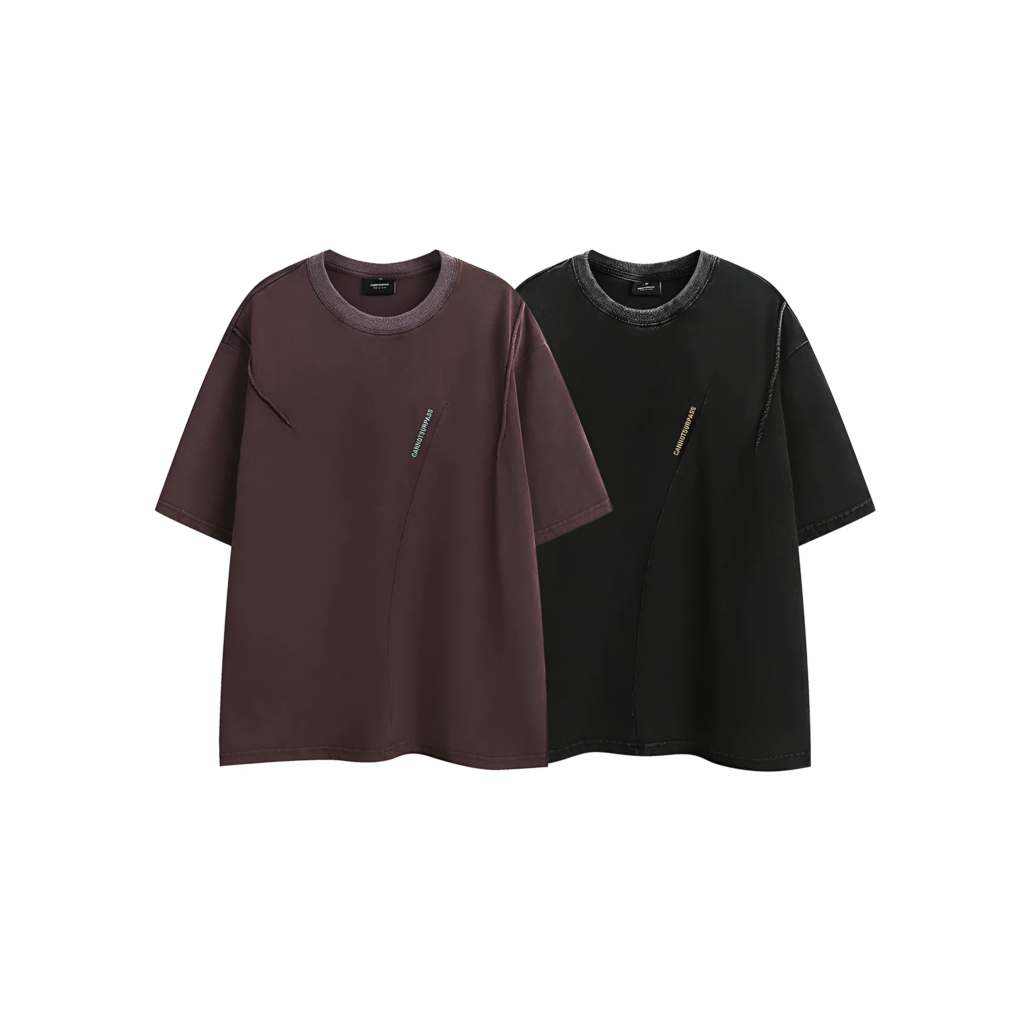 Men's purple embroidered retro design loose fit short-sleeved cotton T-shirt