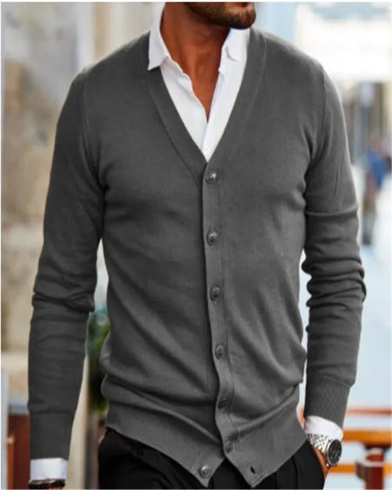 Men's long sleeve cotton spandex sweater jacket in beige, front view