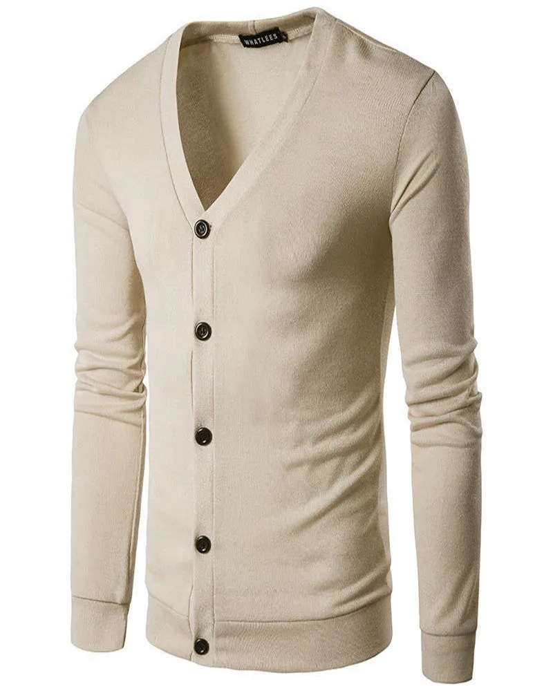 Men's long sleeve cotton spandex sweater jacket in beige, front view