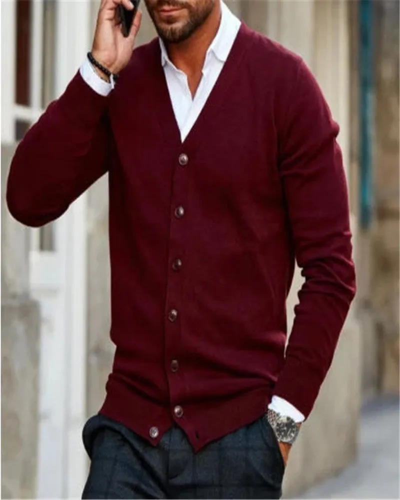 Men's long sleeve cotton spandex sweater jacket in beige, front view
