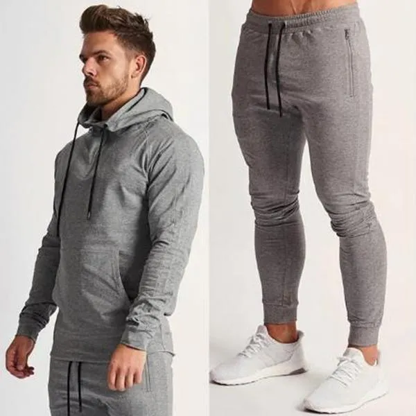 Men's cotton fitness suit in black – long sleeve jacket and trousers set