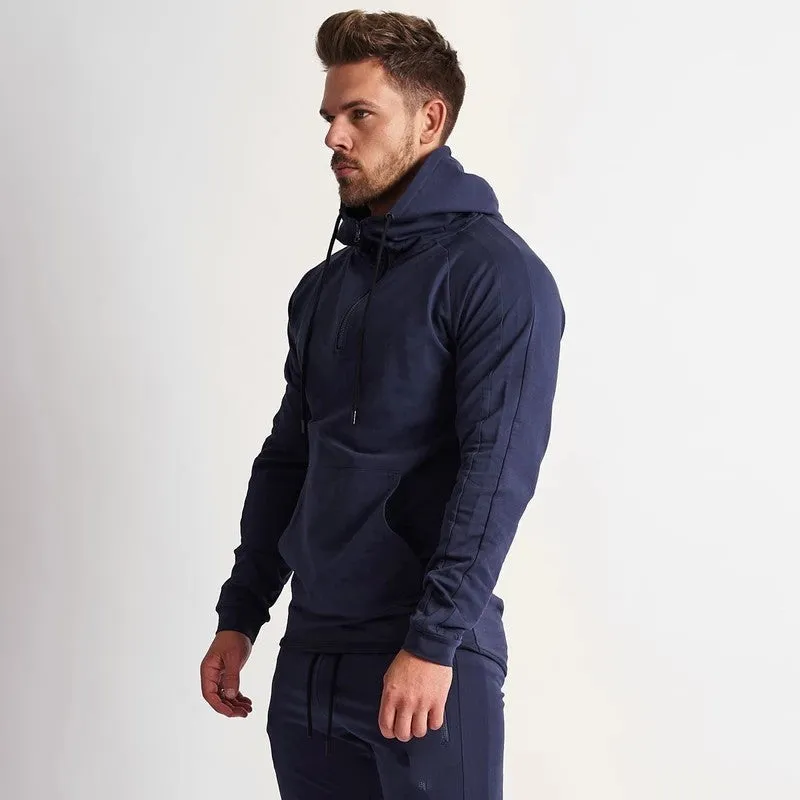 Men's cotton fitness suit in black – long sleeve jacket and trousers set