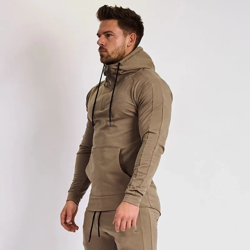 Men's cotton fitness suit in black – long sleeve jacket and trousers set