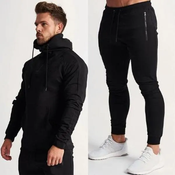 Men's cotton fitness suit in black – long sleeve jacket and trousers set