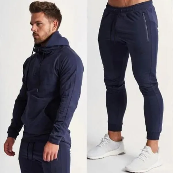 Men's cotton fitness suit in black – long sleeve jacket and trousers set