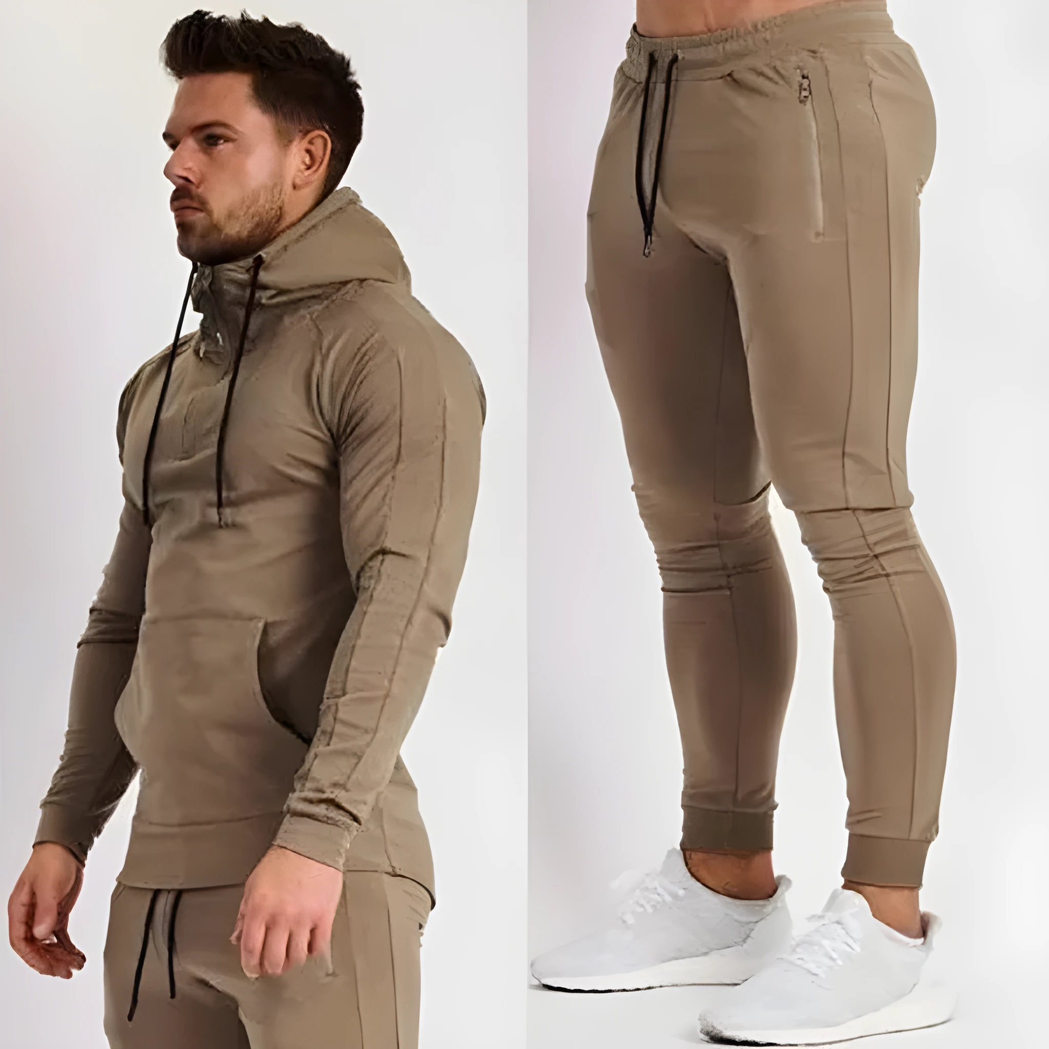 Men's cotton fitness suit in black – long sleeve jacket and trousers set