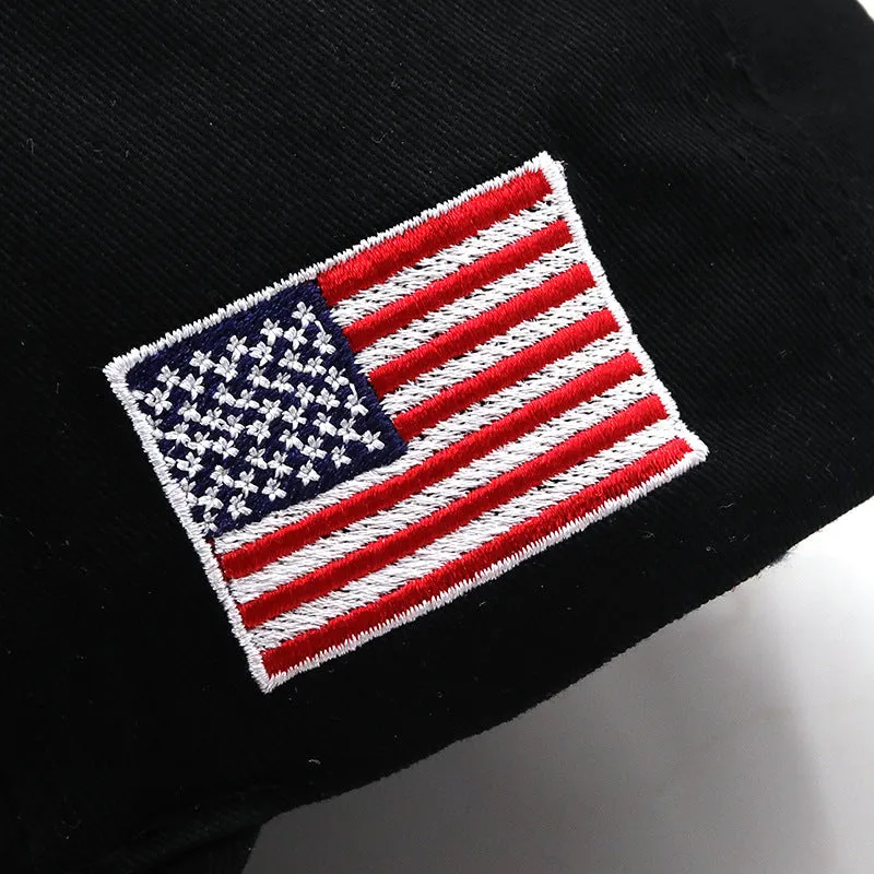 Cotton baseball cap with USA embroidery, adjustable fit, available in navy blue