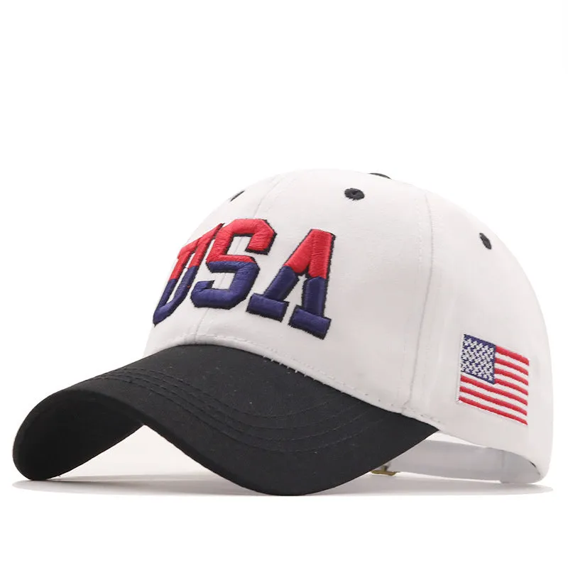 Cotton baseball cap with USA embroidery, adjustable fit, available in navy blue