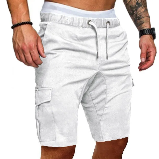 Casual cotton blend multi-pocket men's shorts in Army Green, front view, sizes S-3XL