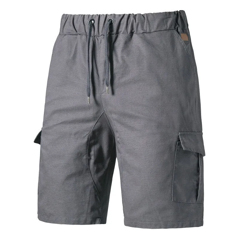 Casual cotton blend multi-pocket men's shorts in Army Green, front view, sizes S-3XL