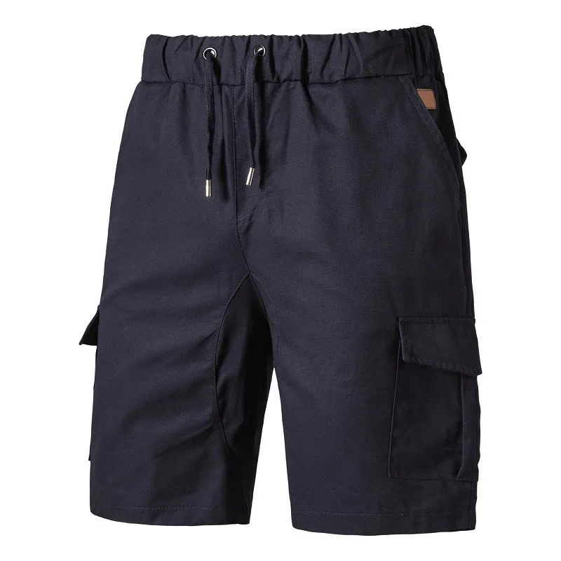 Casual cotton blend multi-pocket men's shorts in Army Green, front view, sizes S-3XL