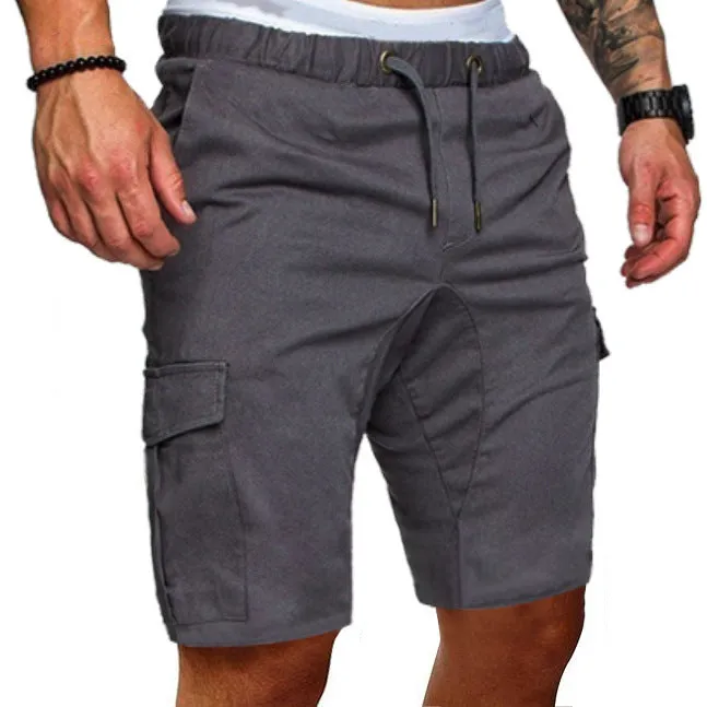 Casual cotton blend multi-pocket men's shorts in Army Green, front view, sizes S-3XL