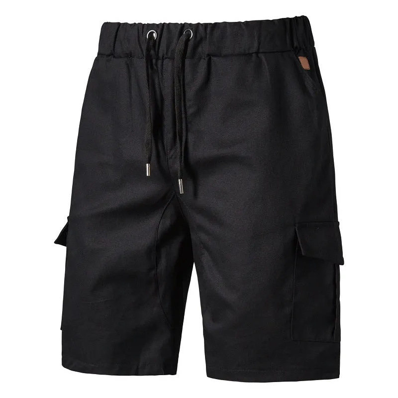 Casual cotton blend multi-pocket men's shorts in Army Green, front view, sizes S-3XL